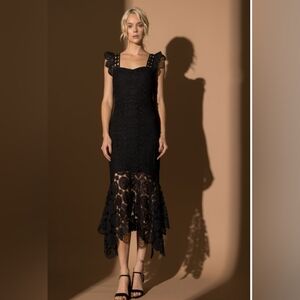 Lena Elegant Black Lace High Low Dress